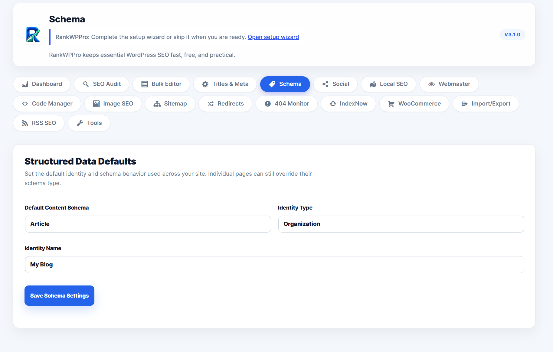 Schema settings